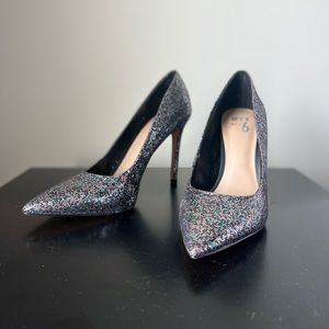 Festive Glam Grey Glitter Pumps - Size 8 M